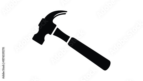 Black silhouette of a hammer with curved claw on white background tool icon