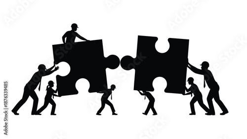 People working together to connect puzzle pieces in a team effort
