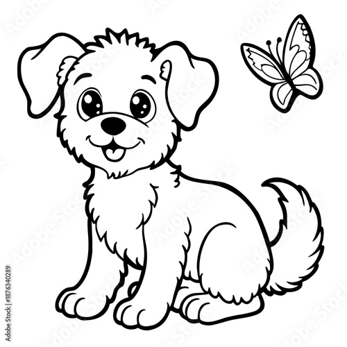 A cute cartoon dog with a butterfly
