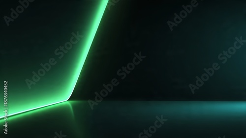 Green Neon Light Corner In Dark Room Keywords: abstract, background, neon, green, light, corner