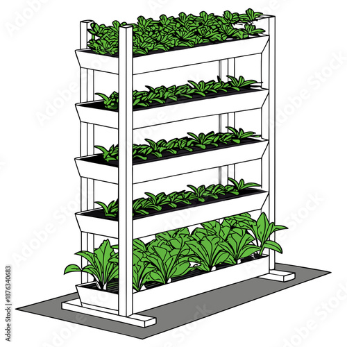 Vertical Garden System with Lush Green Plants Growing.