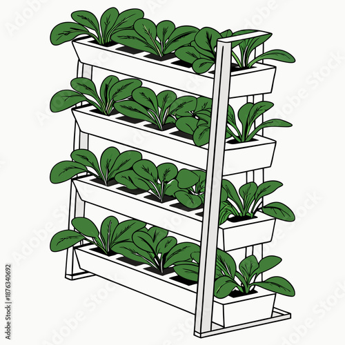 Vertical Hydroponic Garden System with Lush Green Plants.