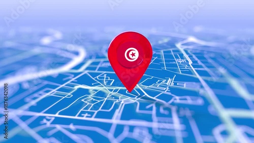 Tunisia Flag Pin Location On Digital Map Revealing By Cloth
