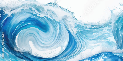 Vivid Cresting Wave Splash in Cobalt Blue Watercolor, Abstract Dynamic Fluid Art for Nautical Wallpaper