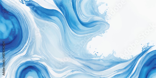 Gentle Tidal Wave Layers in Blue Watercolor, Abstract Ocean Fluid Art Texture for Calming Wallpaper Decor