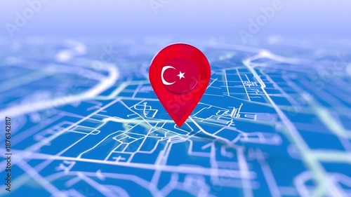 Turkey Flag Pin Location On Digital Map Revealing By Cloth