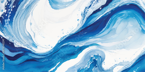 Indigo and Teal Abstract Fluid Layers Swirling Water Concept Art