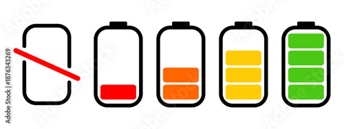 Colorful Battery Icon Set Charge Level Indicators for Mobile UI Design Vector Illustration
