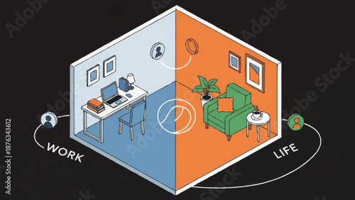 Balance between work and personal life in a modern home office and living space.