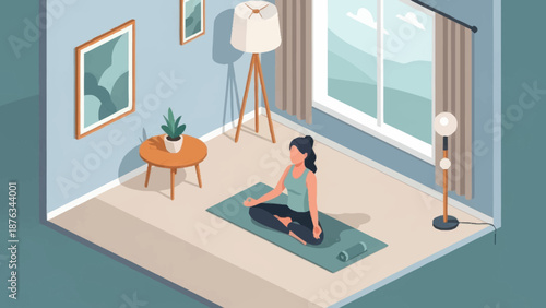 Woman Practicing Yoga in a Serene Home Environment.