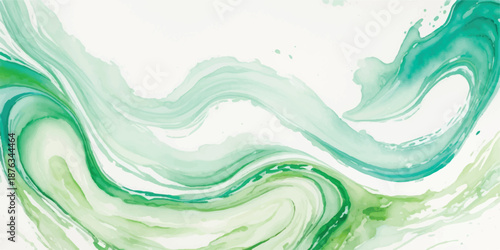 Modern Green and White Marbled Background with Fluid Alcohol Ink Waves and Serene Design