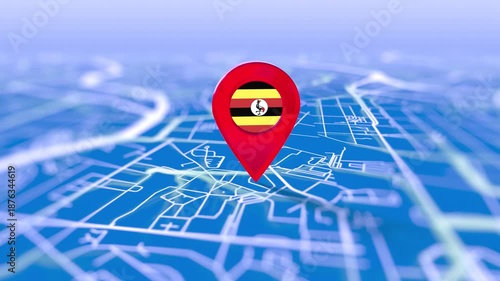 Uganda Flag Pin Location On Digital Map Revealing By Cloth Flag Pin Location On Digital Map Revealing By Cloth