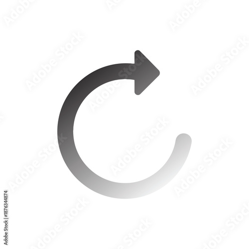 Flat minimalist refresh icon with smooth gradient gray circular arrow curving clockwise.