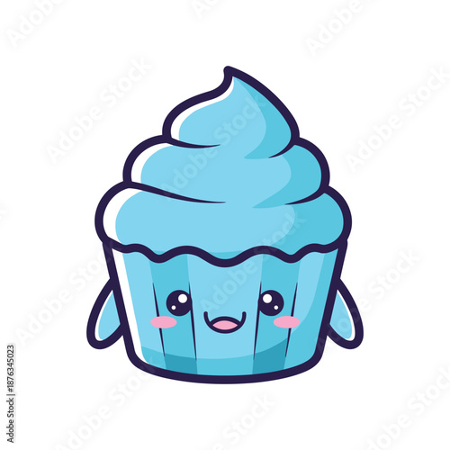Cute Cartoon Blue Cupcake Illustration