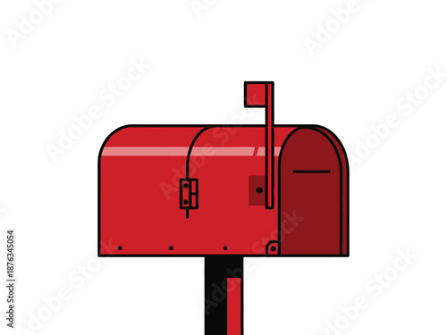 Flat minimalist red mailbox icon, classic curved design and lock.