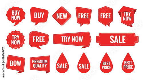 Collection of vibrant red sale and promotional speech bubble banner graphics