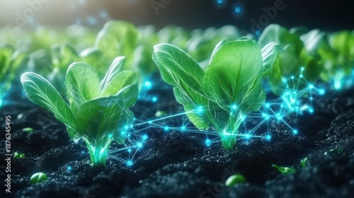 Smart Agriculture: Technological innovation breathes life into agriculture, visualizing the future of food production with advanced networking, ensuring optimized growth.