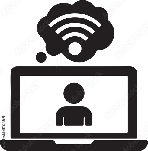 Wi fi connectivity and online user icon on laptop