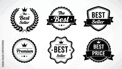 Collection of vintage best seller premium and best price badges and labels