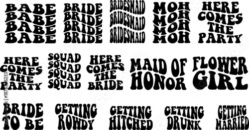 Wavy Bridal Party Typography Retro Wedding Lettering Quote for Bachelorette Celebration T-shirt Print Vector