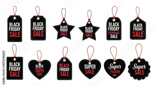 Black friday sale tags in various shapes and designs for promotions