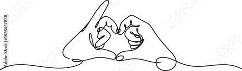 Single continuous line drawing Korean heart sign. Finger love symbol. I love you hand gesture. Self love. Korean heart design. Love with hand gestures. one line Icon drawing