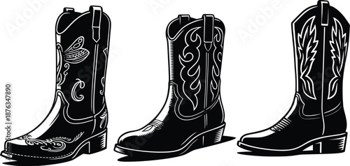 cowboy boots vector hand drawn illustration