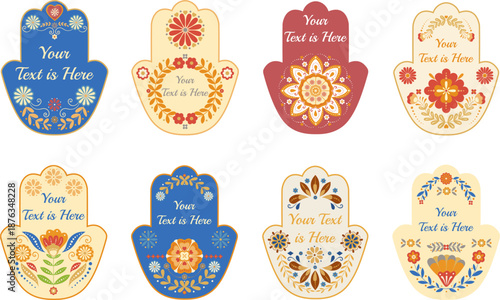 Decorative Hamsa hand set with copy space, retro folk style symbolic decorative collection