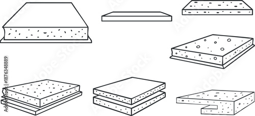 Geometric vector illustration of various sponge shapes, ideal for cleaning and household design projects
