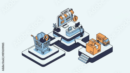 Isometric illustration of industrial machinery and equipment.