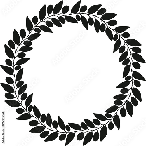 Soft black olive branch wreath, hand drawn botanical frame for invitation and harvest holiday design