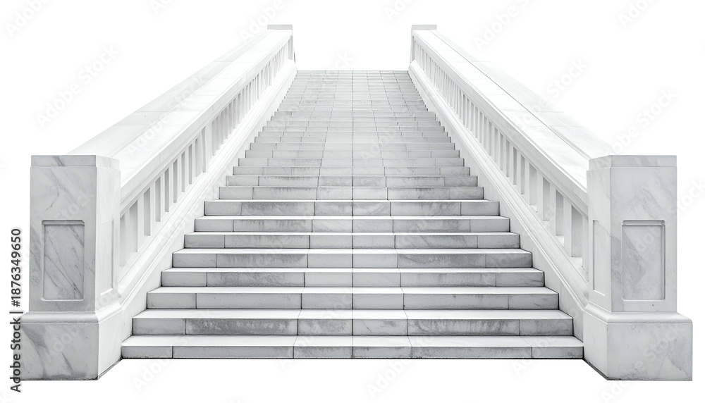 Obraz premium Ascending marble staircase, symmetric design, with balustrades, rising to an unknown point