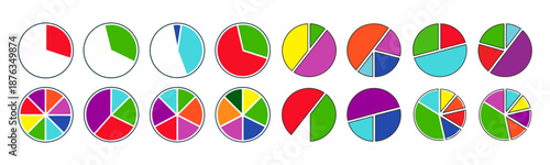 Circle pie chart diagram.sections or steps. Colorful Pie chart set. Pie chart circle. Flat process cycle. Progress sectors vector