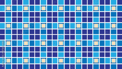 Seamless abstract geometric pattern in blue color combination composed of squares with white borders, ideal for textiles and backgrounds