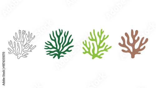 A colorful illustration of coral in various shades and styles