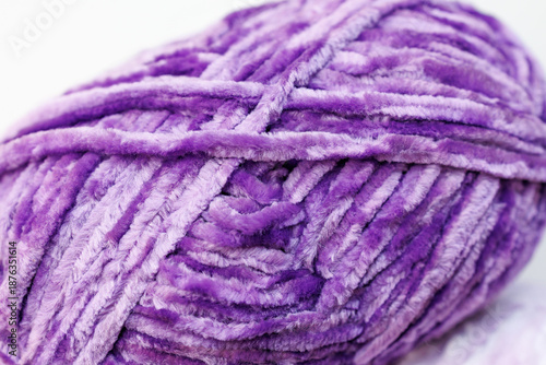 Fotografie Purple plush chenille yarn skein for knitting toys, soft fluffy yarn for handmad