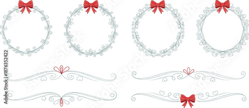 Elegant ornamental wreath frames with bows, decorative swirl borders and dividers for wedding invitations greeting cards holidays vector design set