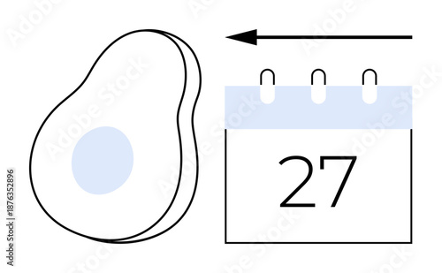 Scheduling concept. Avocado with calendar highlights scheduling, planning, or expiration tracking. Scheduling simplifies meal planning, grocery shopping, and reducing food waste. For health, food
