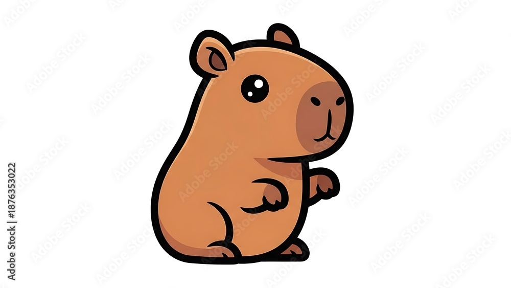 Naklejka premium Adorable Cartoon Capybara Standing on White.
