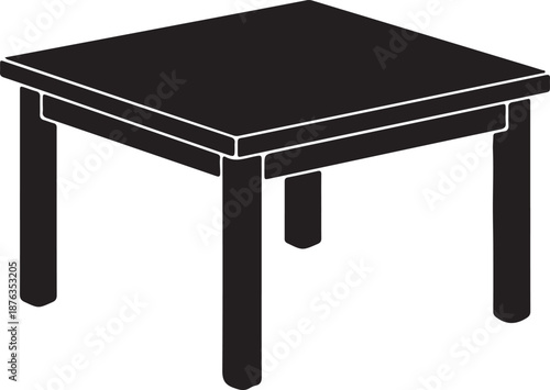 A simple black square table with four legs
