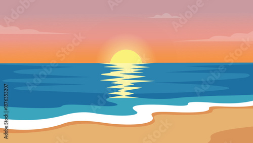 Ocean Sunset Reflection Over Waves