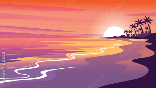 Serene Beach Sunset with Palms