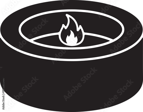 Black and white illustration of a fire pit with a flame