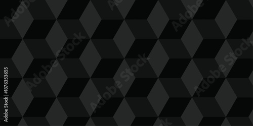 Black geometric cube creative concept triangle overlap square technology background. digital cubes fabric and wallpaper grid block texture background.