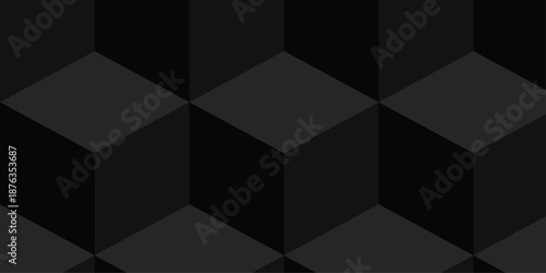 Black geometric cube creative concept triangle overlap square technology background. digital cubes fabric and wallpaper grid block texture background.