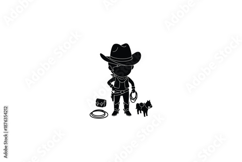 cowboy character with dog and lasso isolated on transparent background