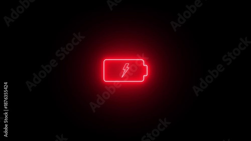 Battery low, animated flashing low battery icon on black background, 4k video