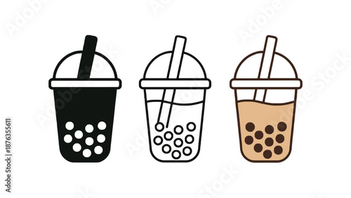 An illustration of three different colored bubble tea drinks with straws