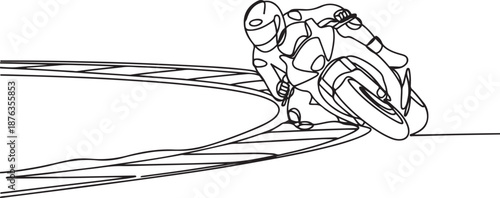 Single continuous line drawing of young superbike racer practice leaning at circuit track. Motogp tournament concept. one line Icon drawing