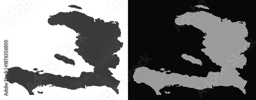 Black Haiti map. Gray Haiti map. Spiral lines country map. Hispaniola political map. Vector.